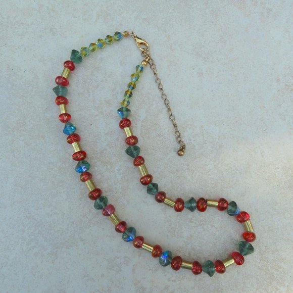 Handmade Jewelry - Art Glass Beaded Necklace 16"-19 3/4" Long